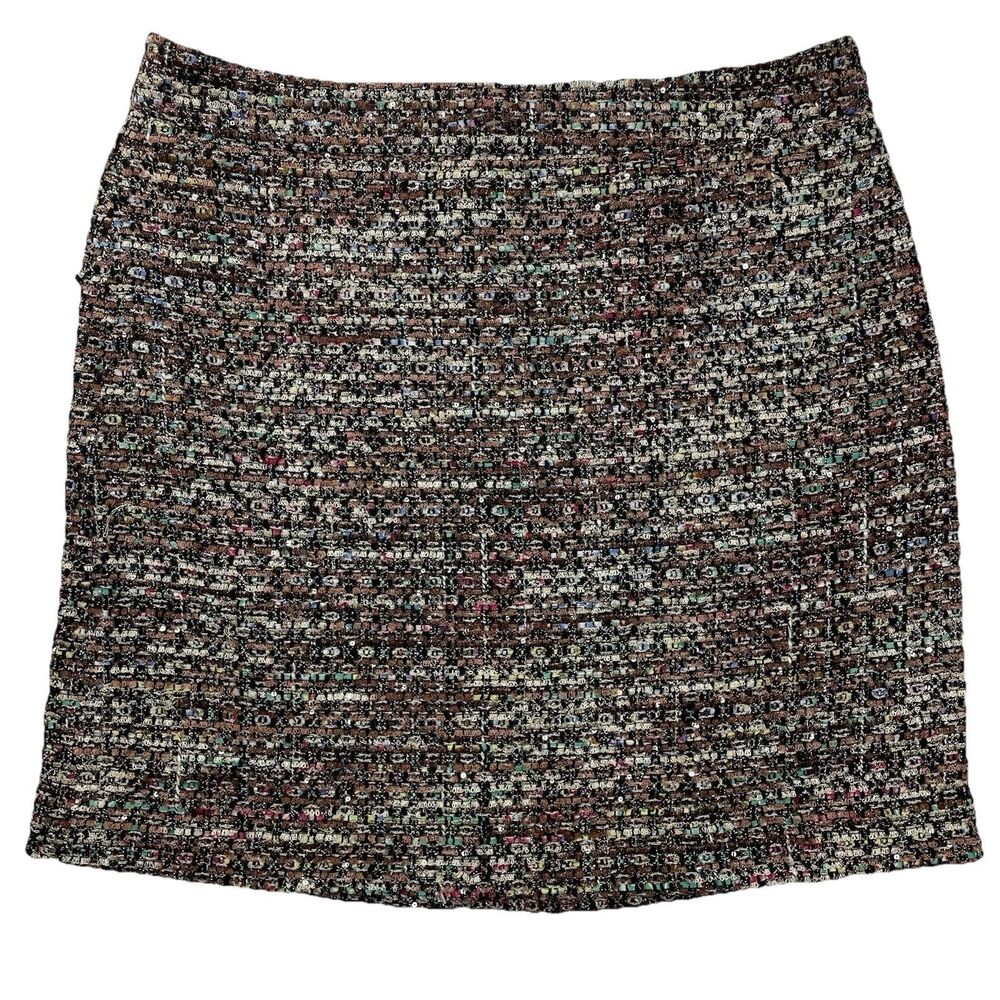 Ann Taylor Tweed Fall Gold Shimmer Straight Mini Skirt Career Teacher-14